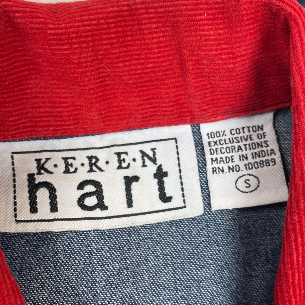 Keren Hart Denim Jacket Cotton Women S Blue Excellent Teacher Back to School - Picture 3 of 9